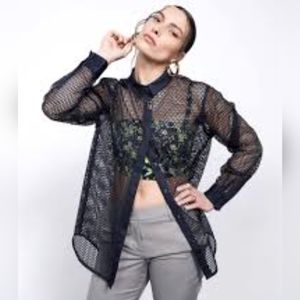 Wildfang Navy Mesh Button Up XL